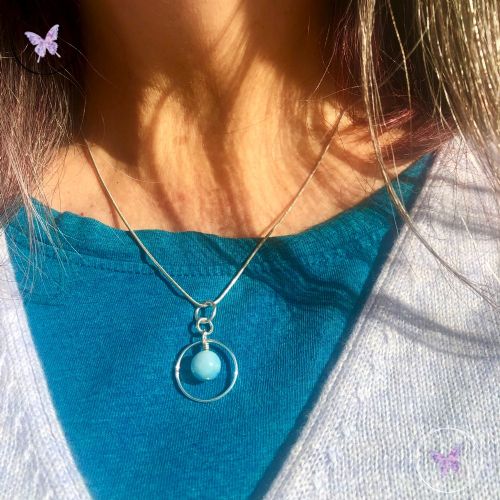 Larimar Silver Circle Pendant Necklace